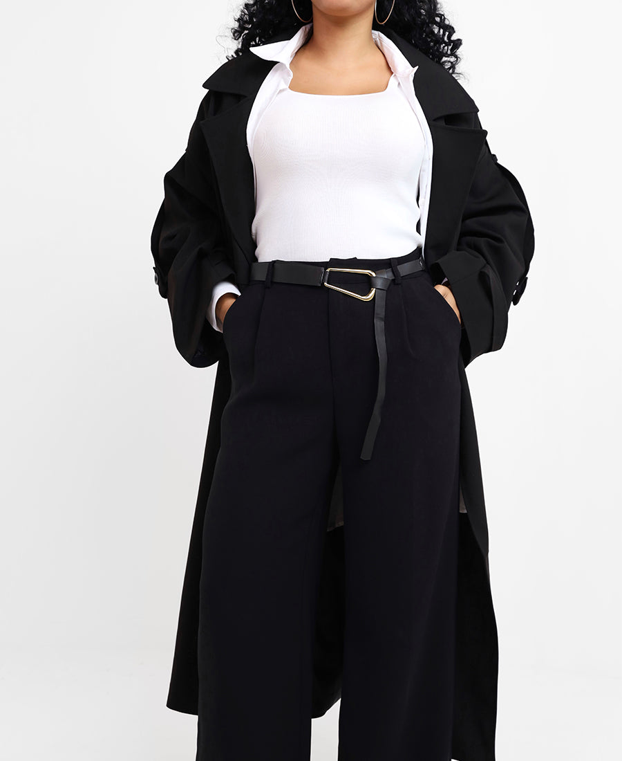 Straight cut pants with belt