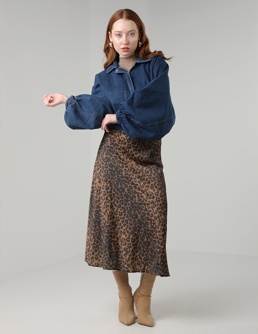 Long tiger satin skirt
