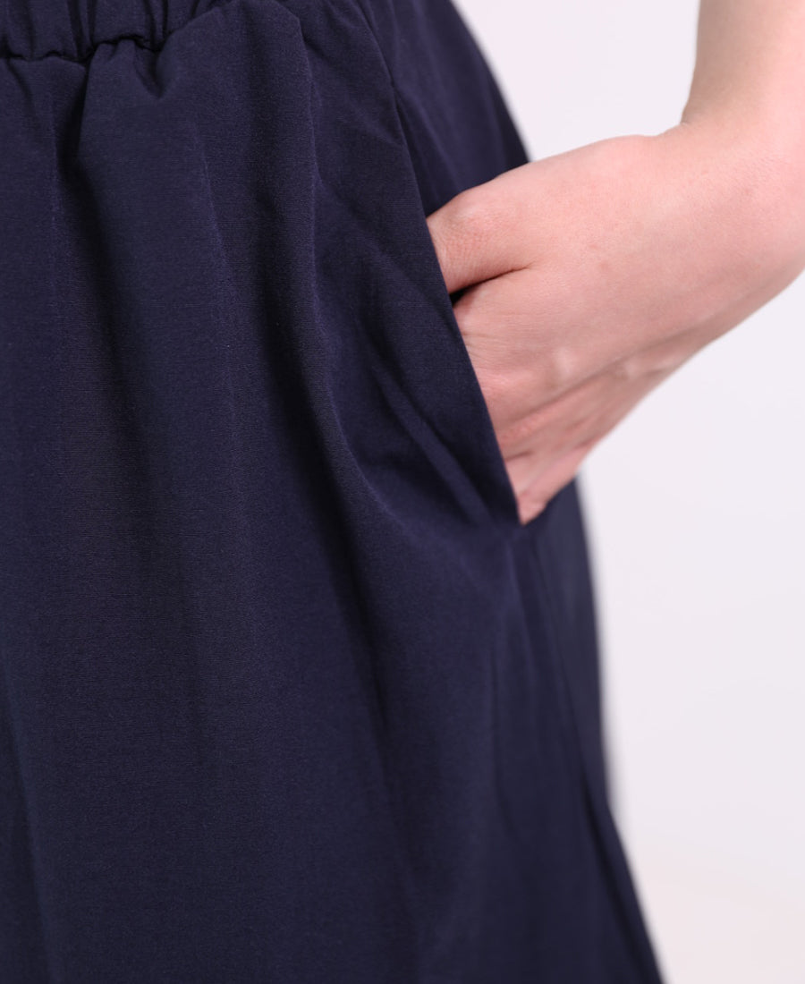 Long sleeveless dress navy blue striped at the top