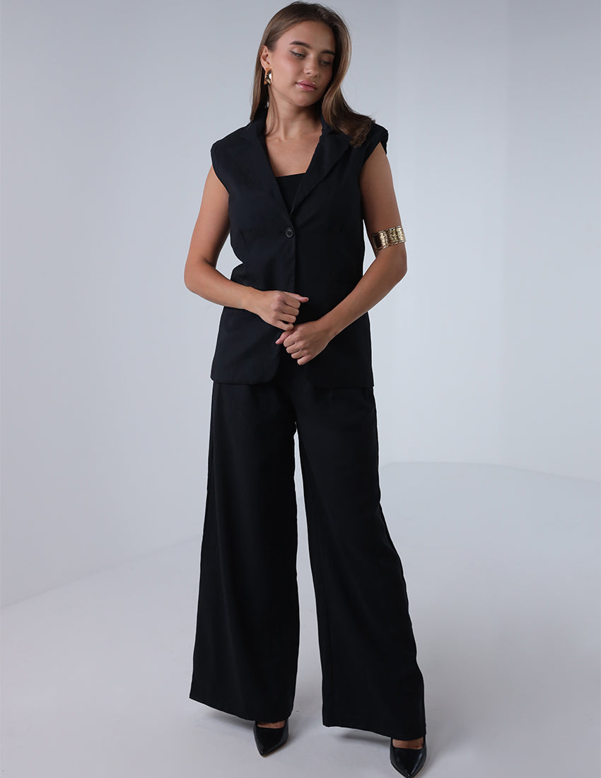 Two-piece vest with wide-leg pants