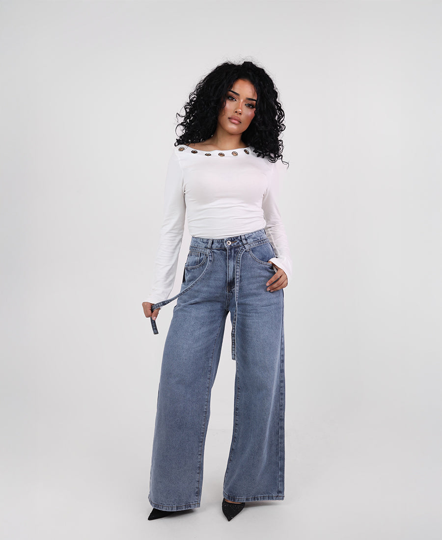 Wide leg jeans with a tie waist