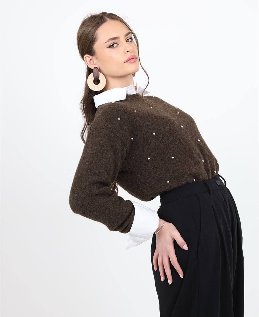 Rhinestone wool blouse