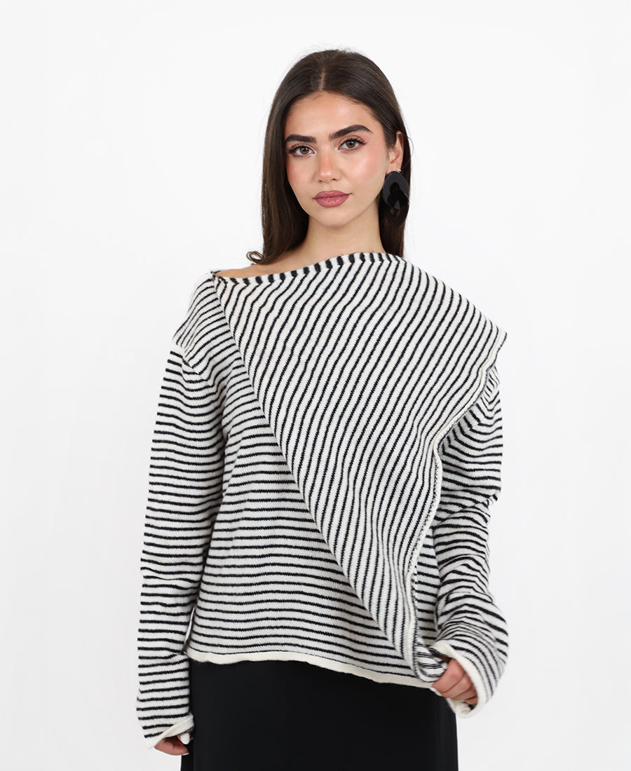 Striped wool blouse with scarf