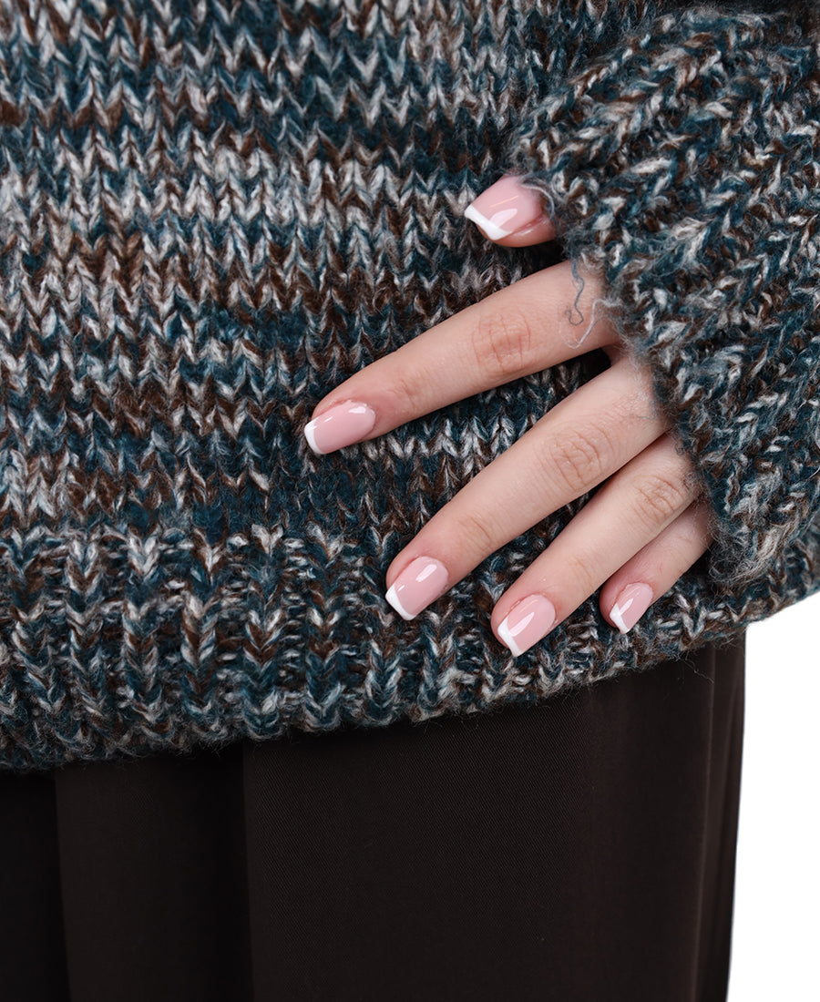 Mock-neck marl knit sweater