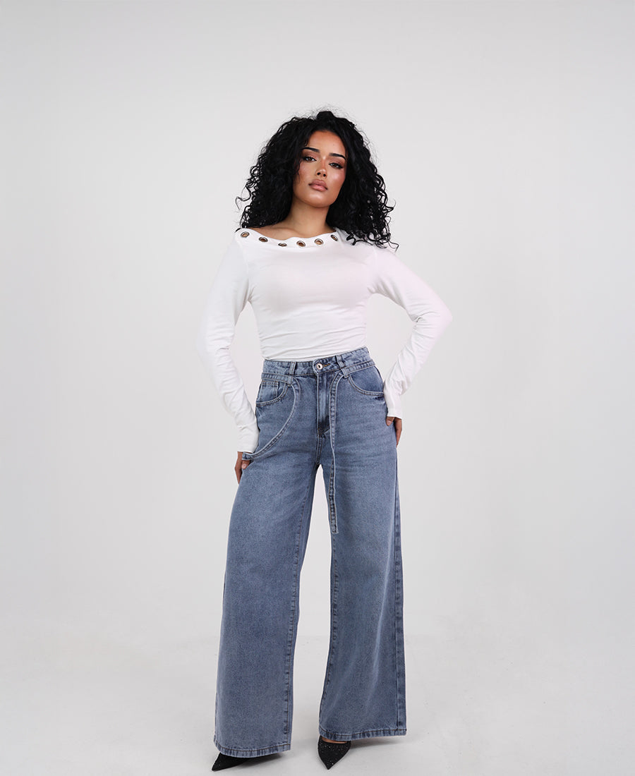 Wide leg jeans with a tie waist