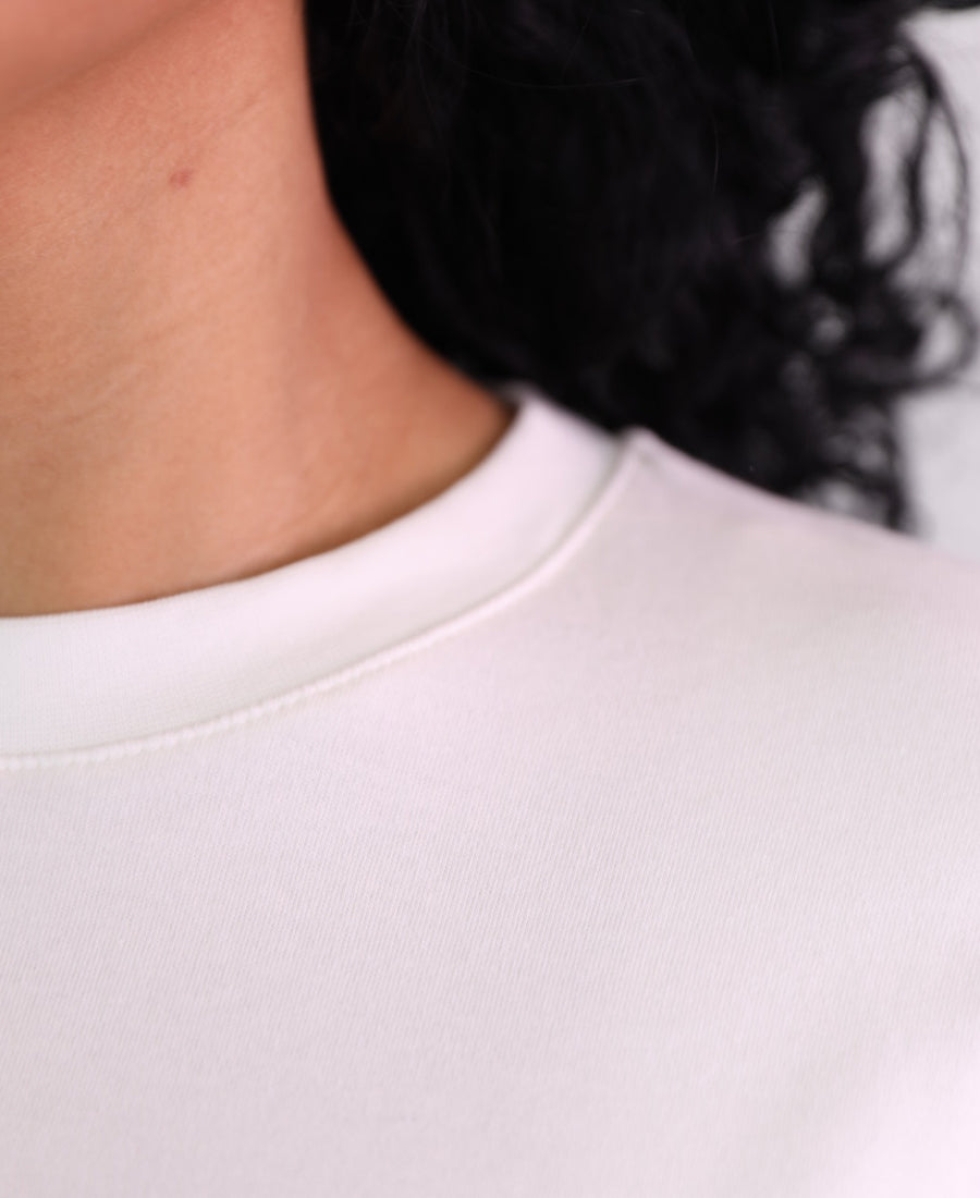 White T-shirt with lace sleeves and waist