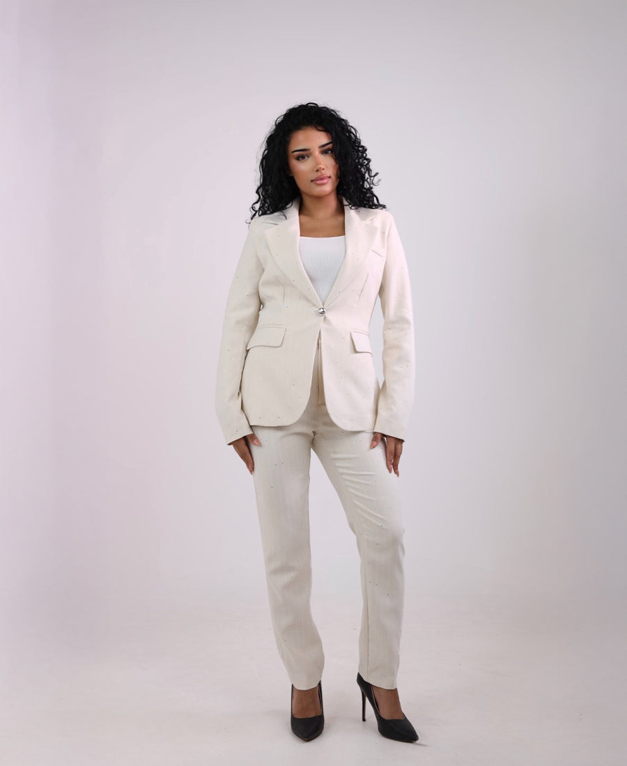 Shiny beige blazer and pants set