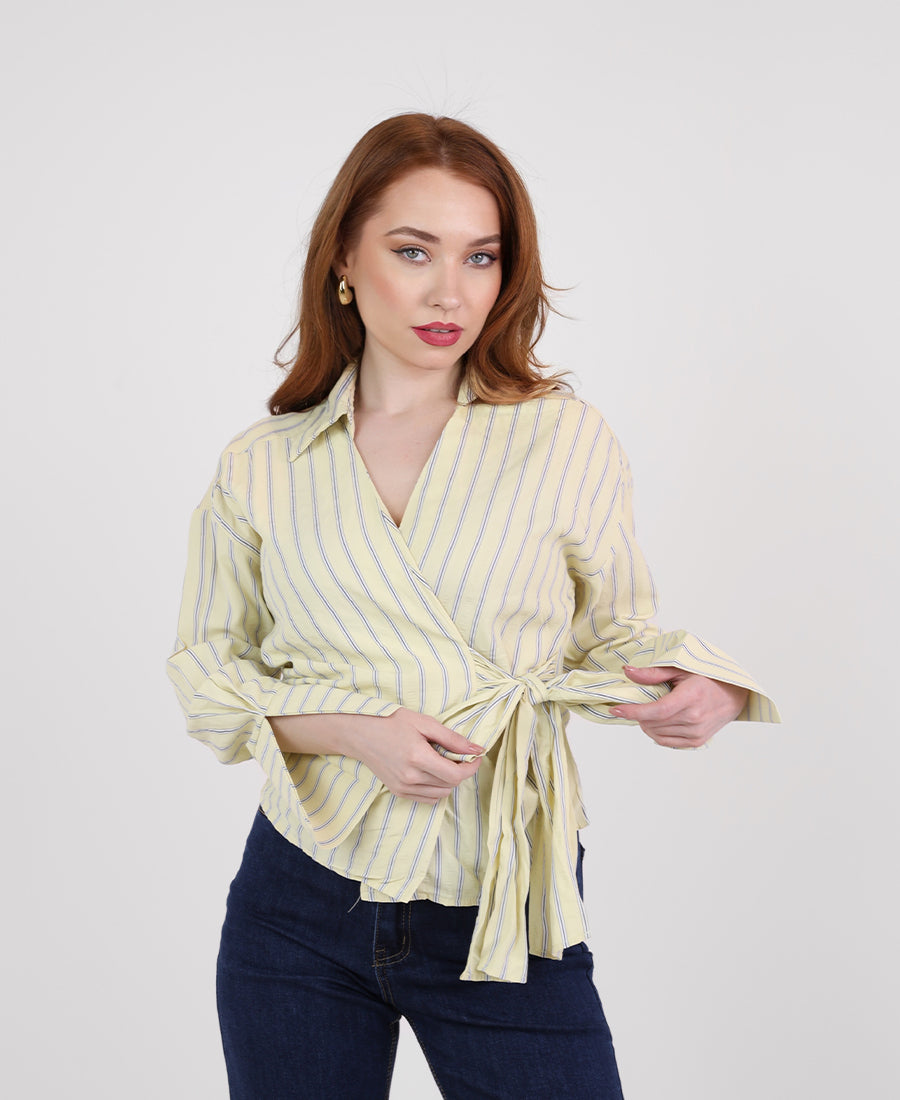 Striped shirt with tie waist
