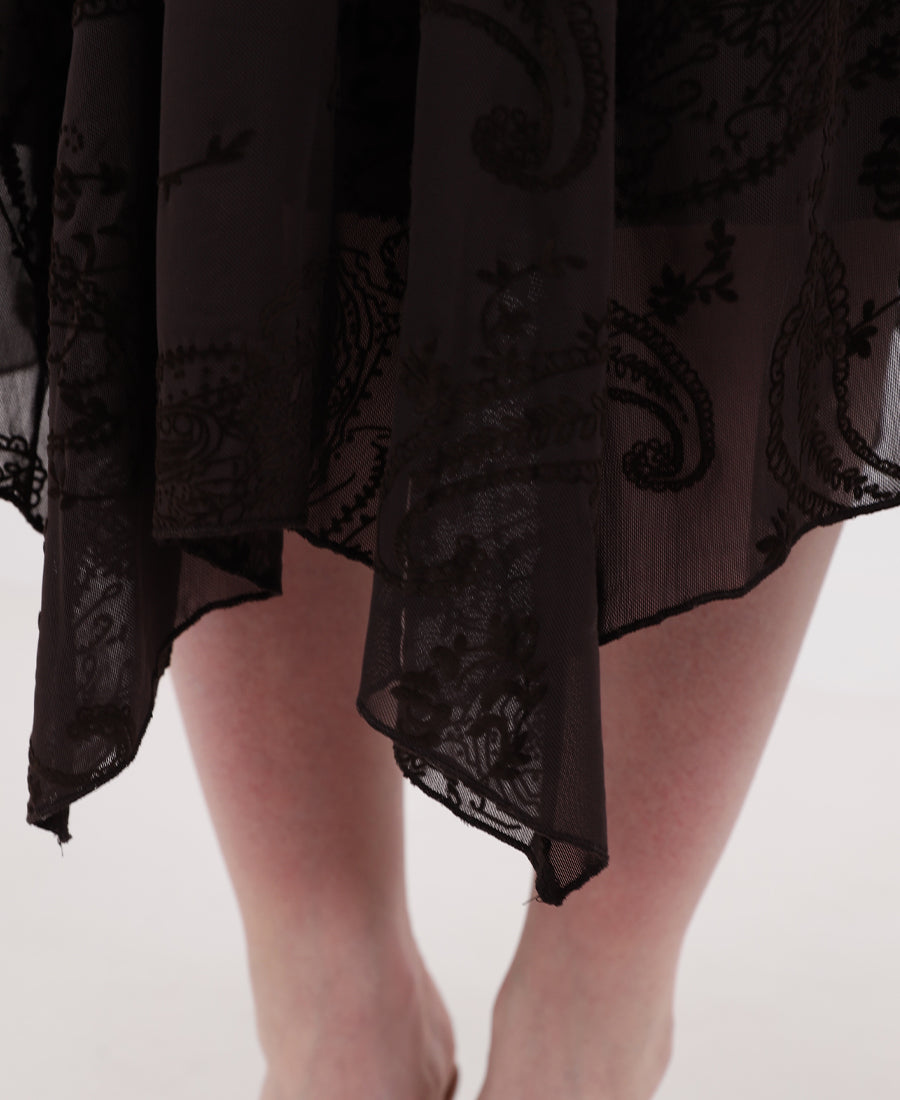 Mid-length patterned chiffon skirt