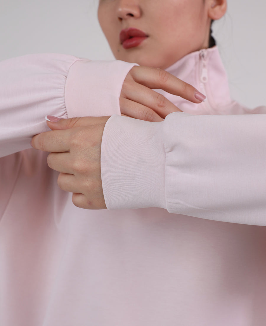 High neck blouse with slanted zipper