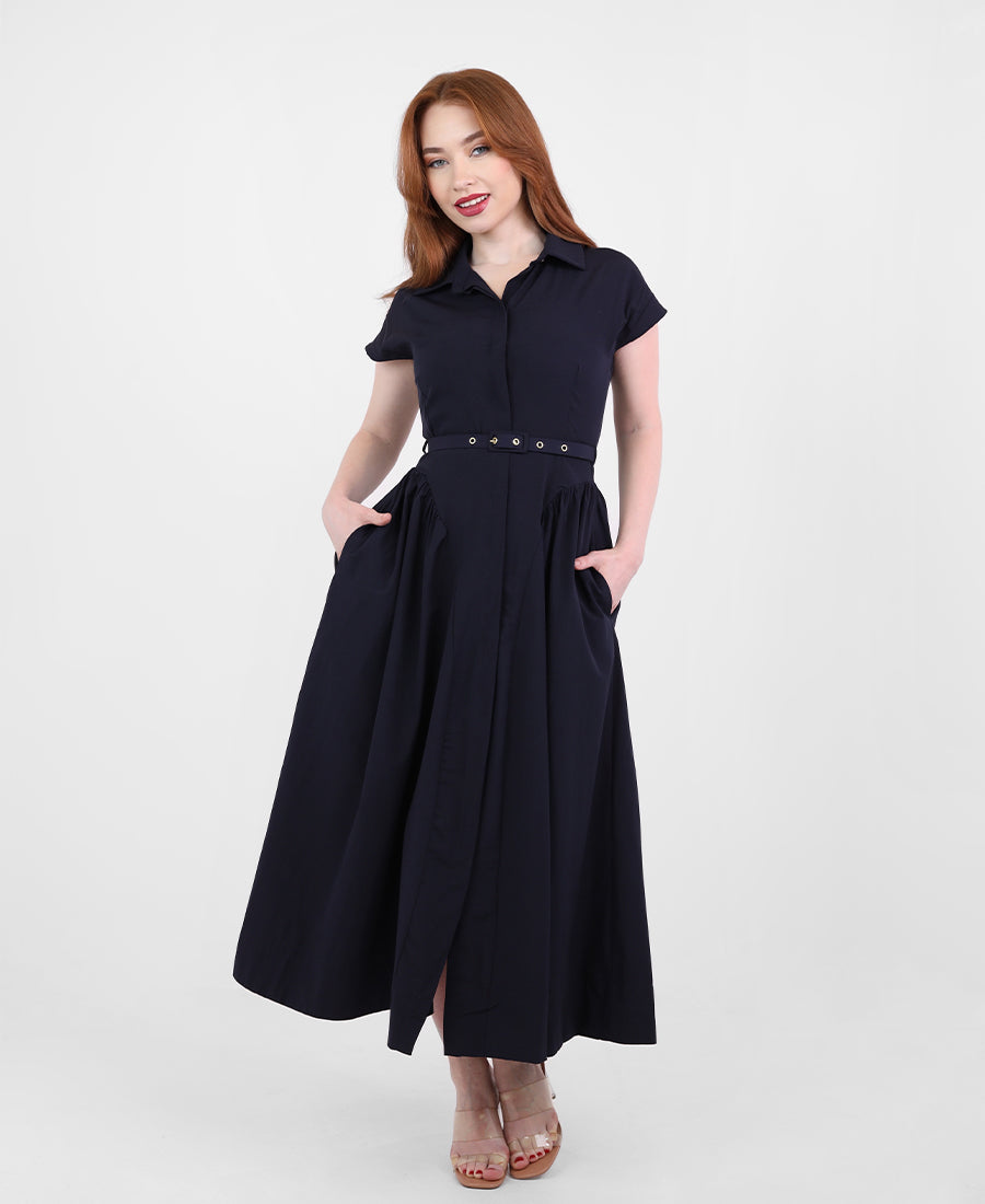 Flow dress with a button-up bodice belt