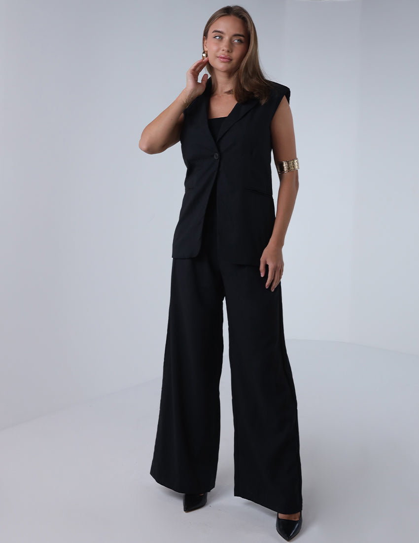 Two-piece vest with wide-leg pants
