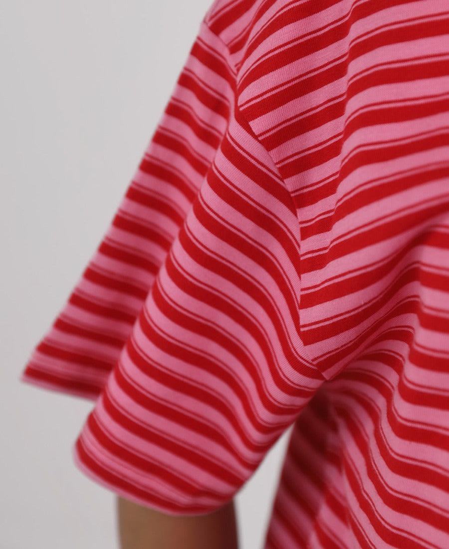 Oversized red-pink striped T-shirt