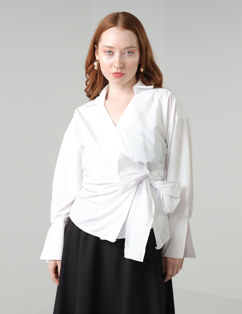 Wrap-Front Crop Shirt