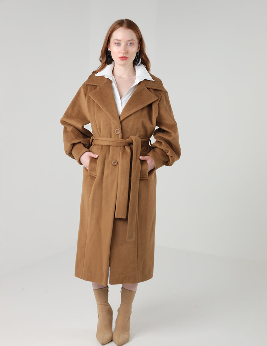 Long coat with waist tie