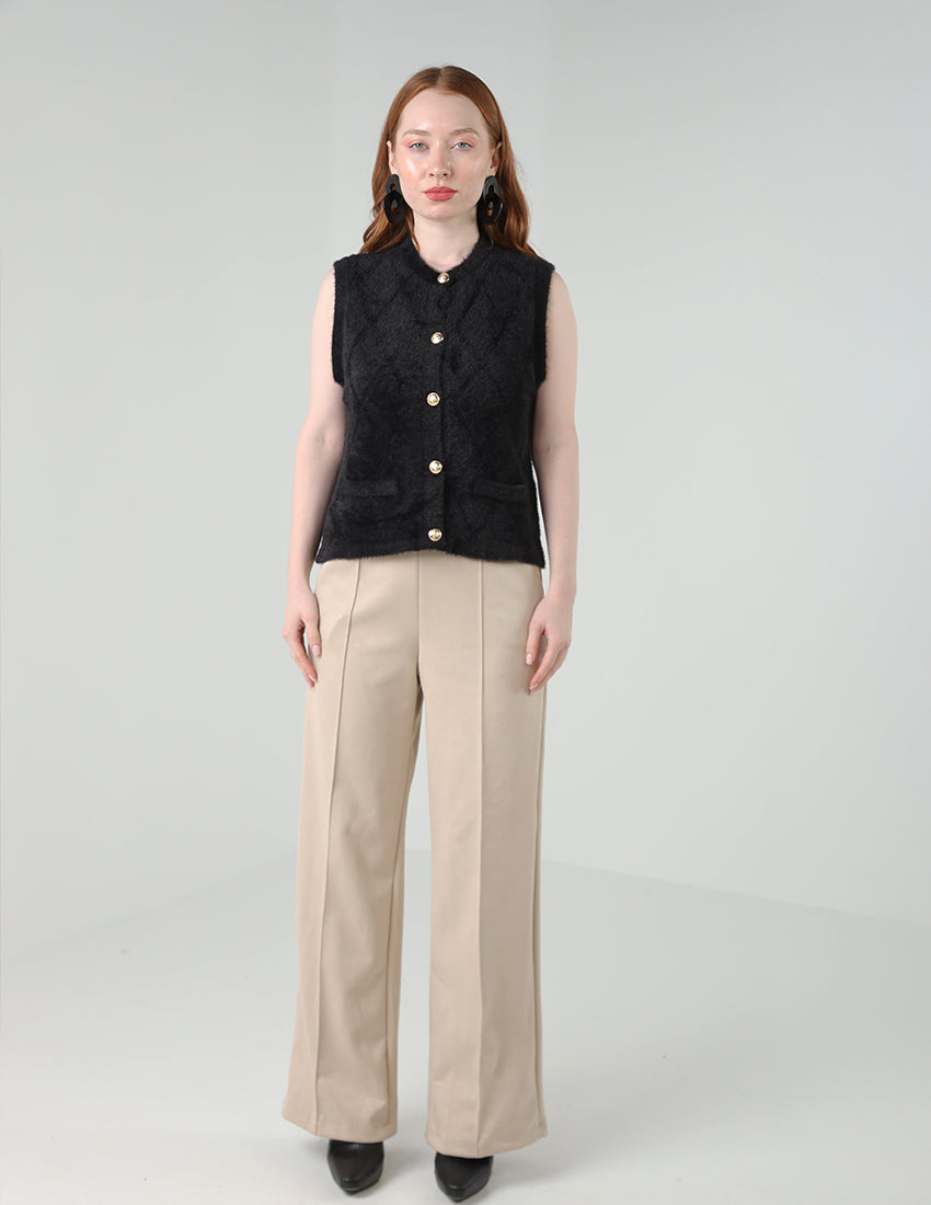 Sleeveless Gold-Buttoned Cardigan