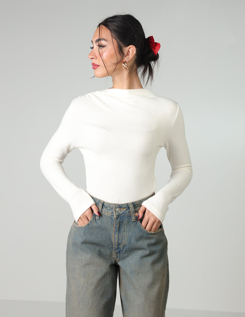 Fitted wool blouse with side ruching