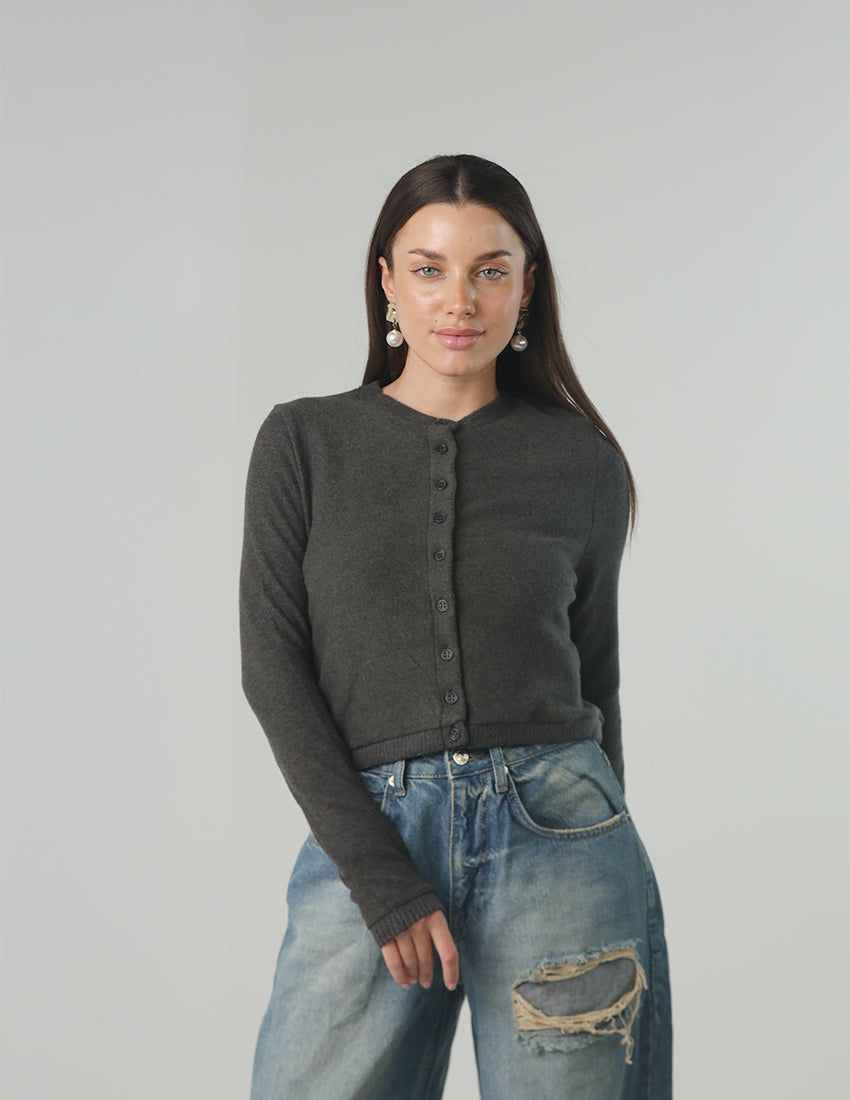 Cardigan with Crew Neckline