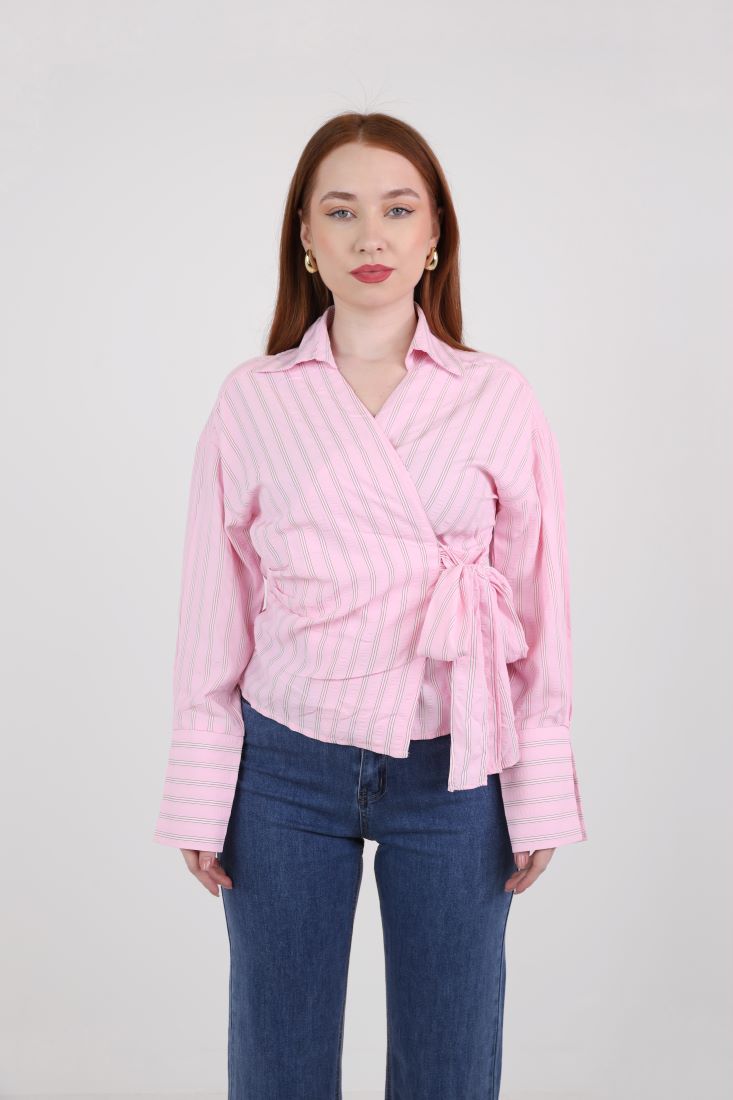Striped shirt with tie waist