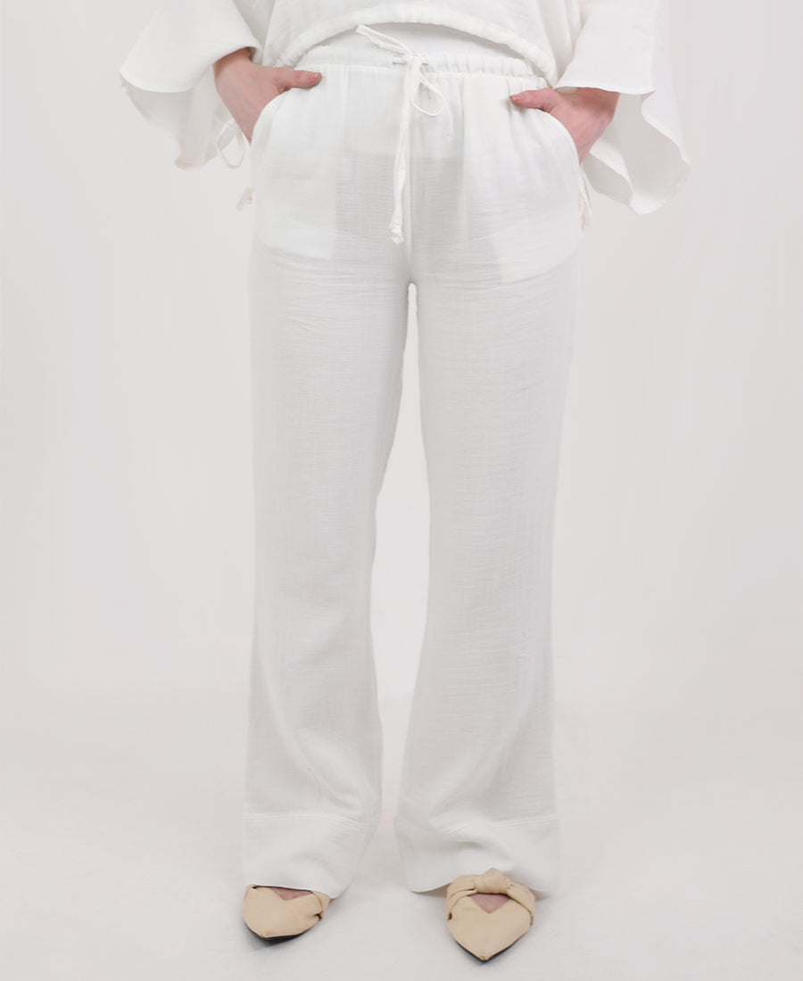 White linen straight cut trousers