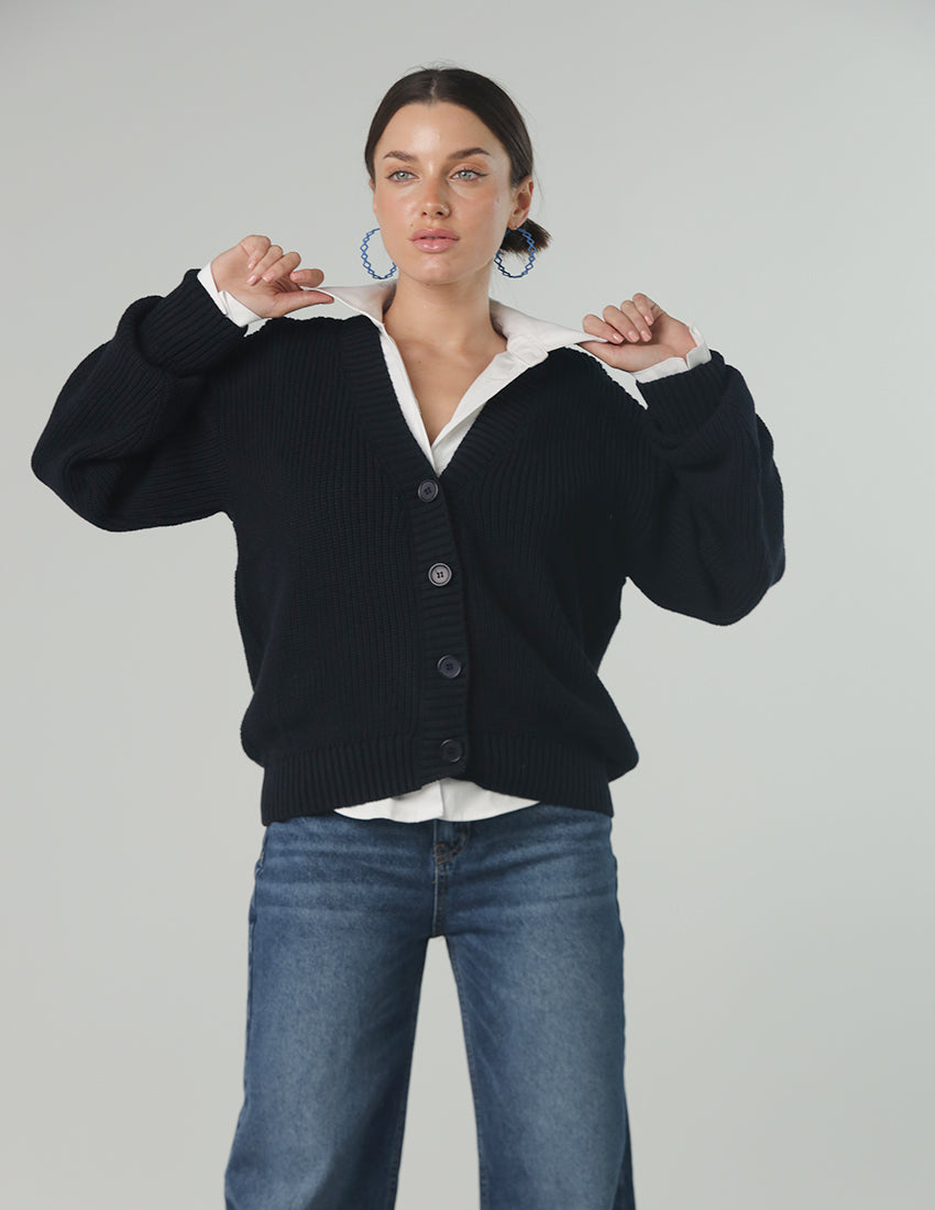Buttoned Cardigan with V-Neckline