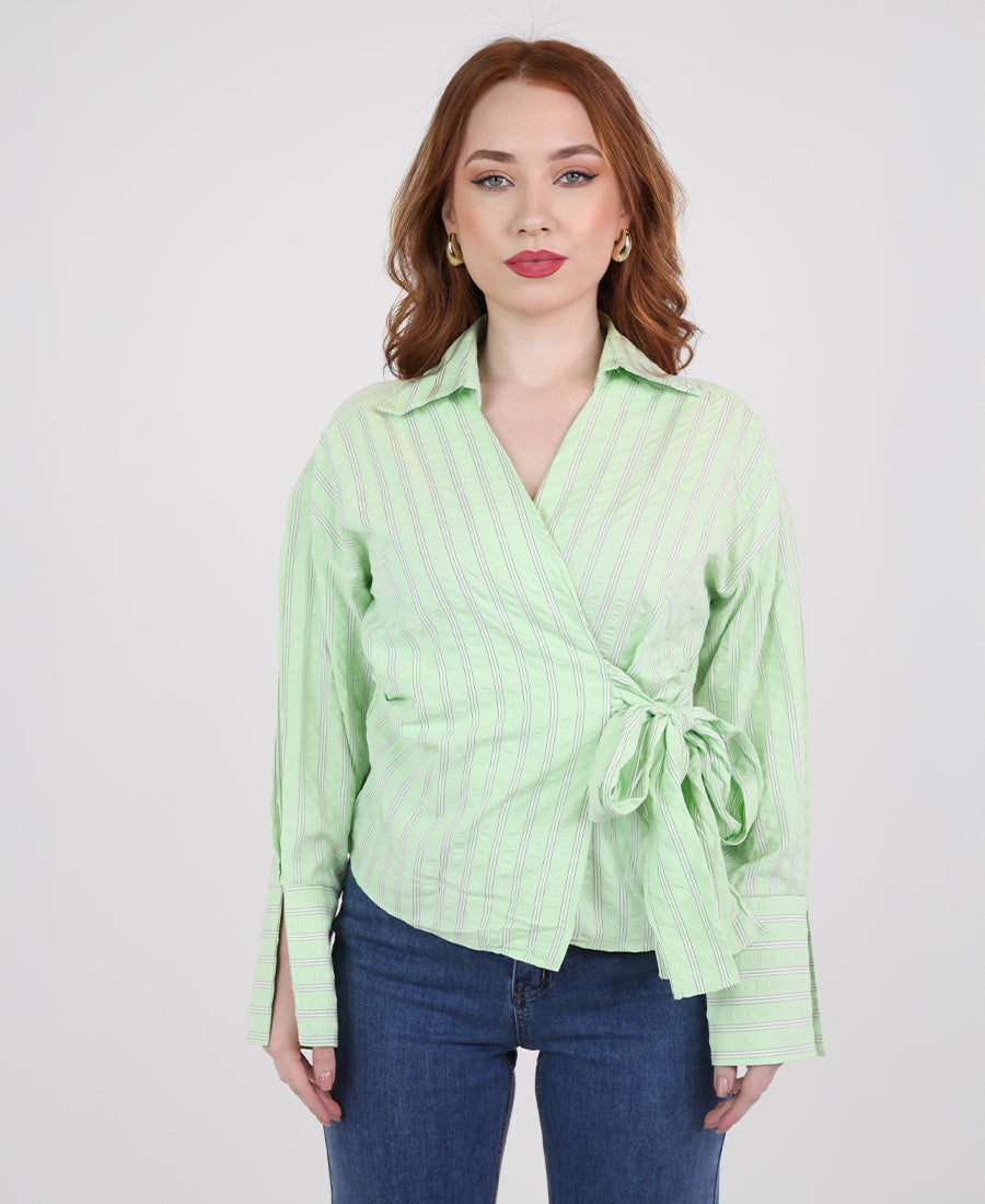 Striped shirt with tie waist