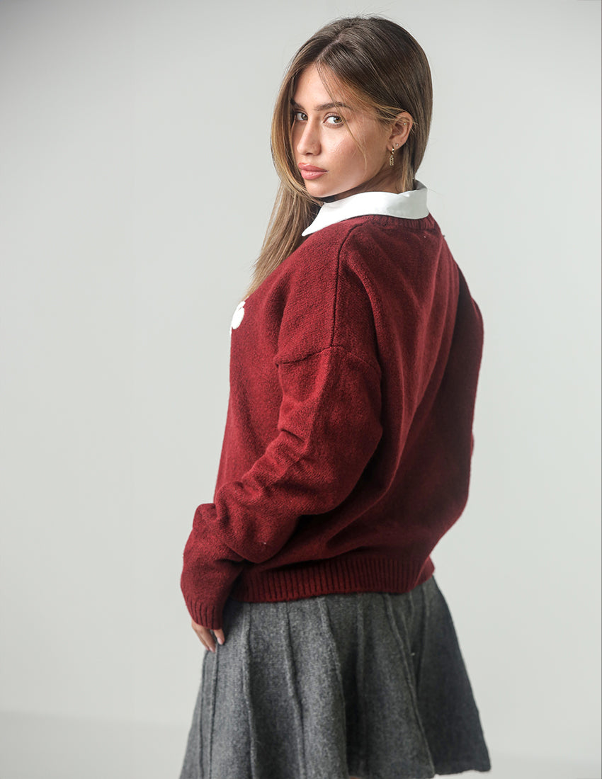 Oversized Cotton Sweater with "BUTTER" Embroidered Print