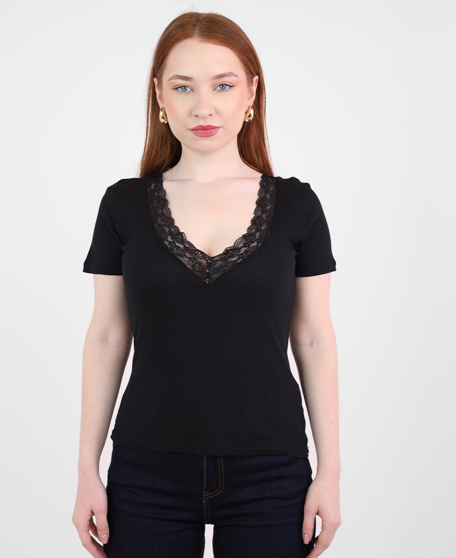 V-neck lace top with buttons