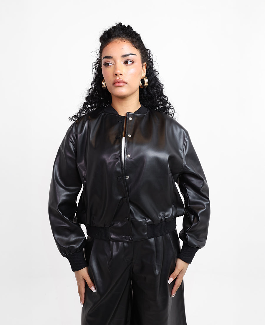 Leather bomber jacket