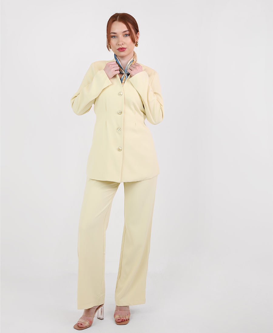 Formal suit: blazer and trousers with a patterned scarf