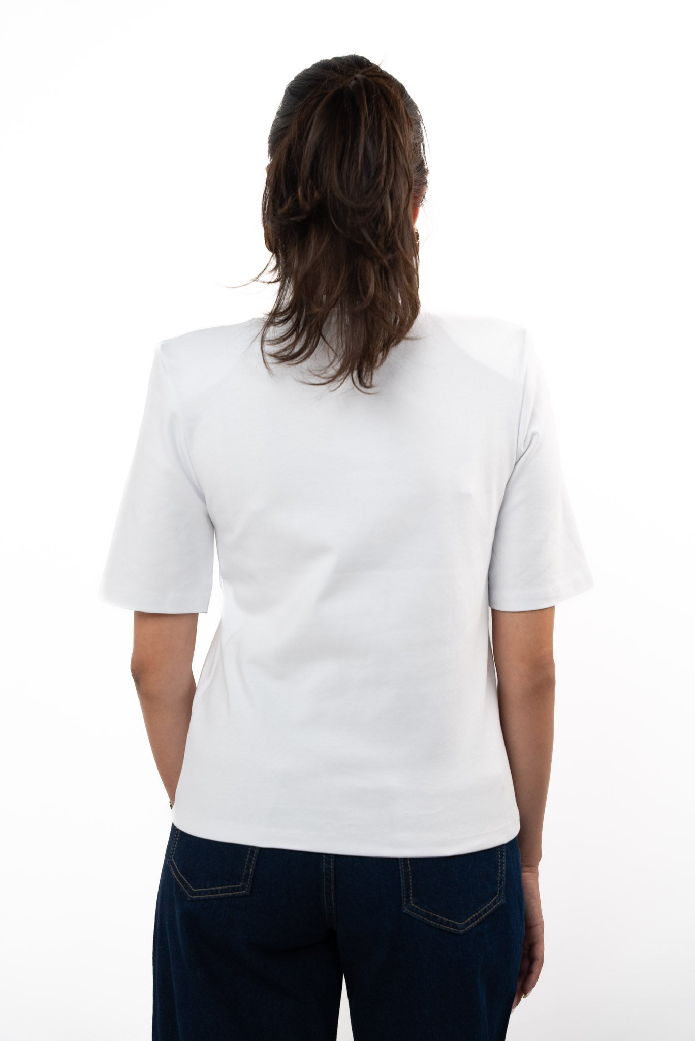 Padded shoulder mid sleeve T-shirt