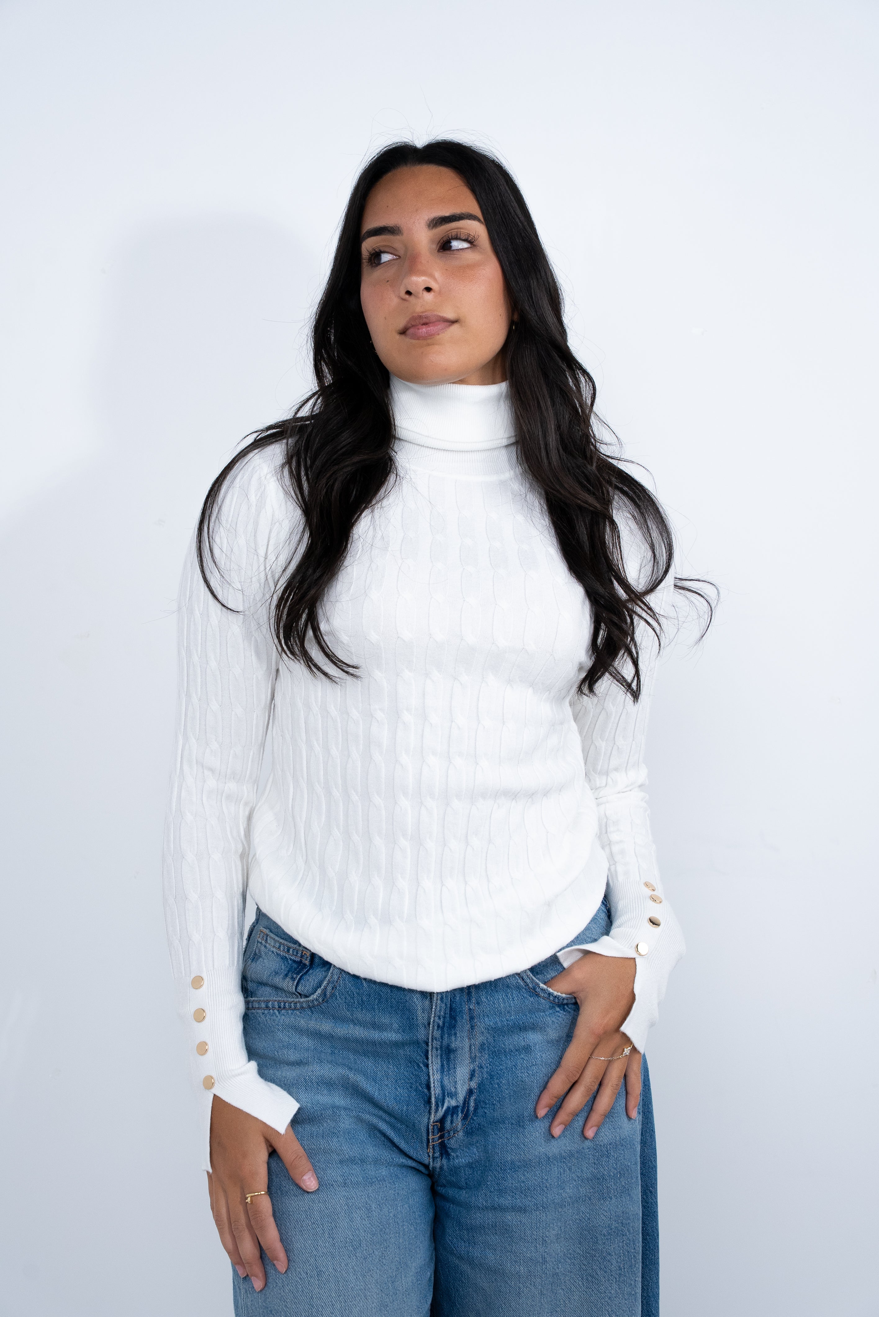 Jacket with a high collar, wool, with a gold button on the sleeve