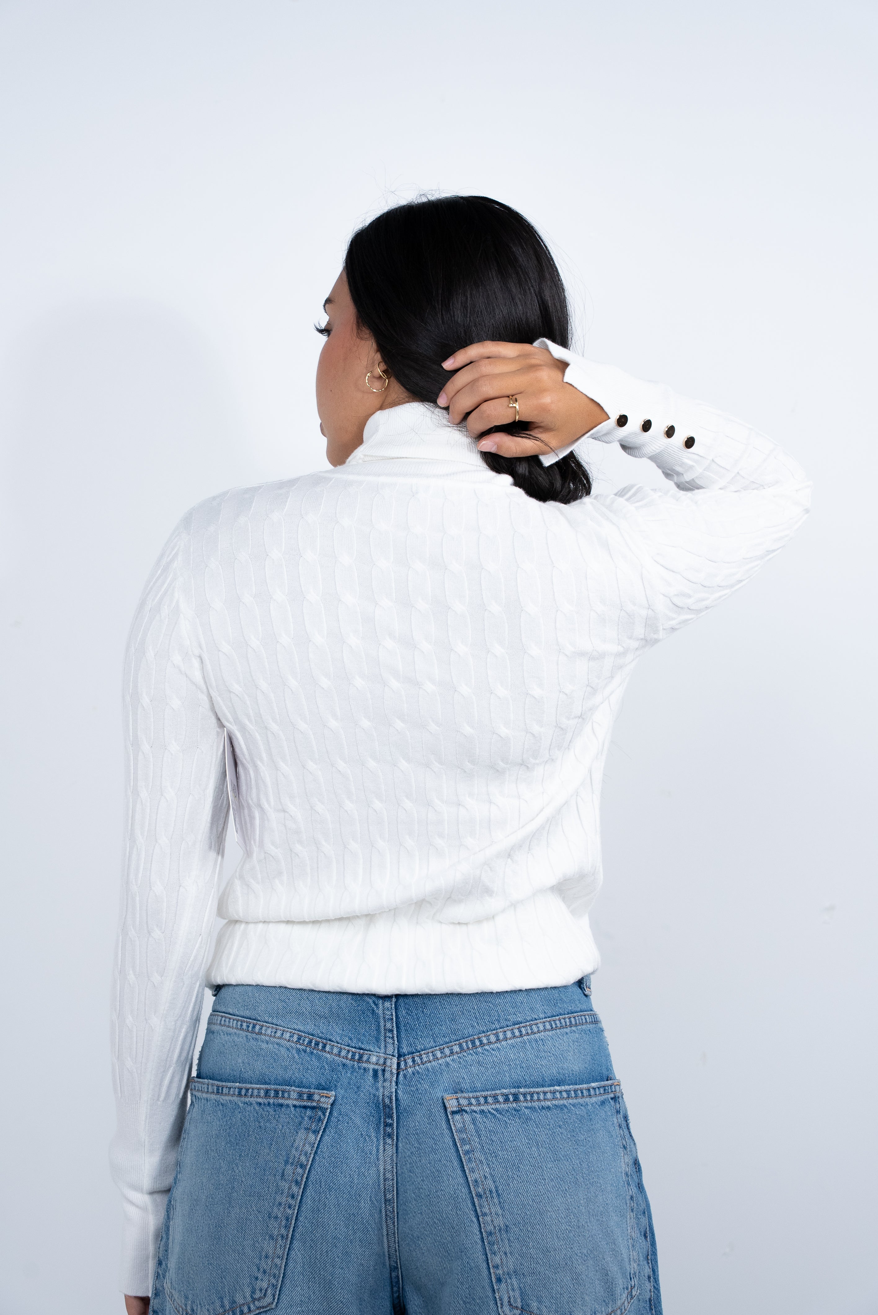 Jacket with a high collar, wool, with a gold button on the sleeve