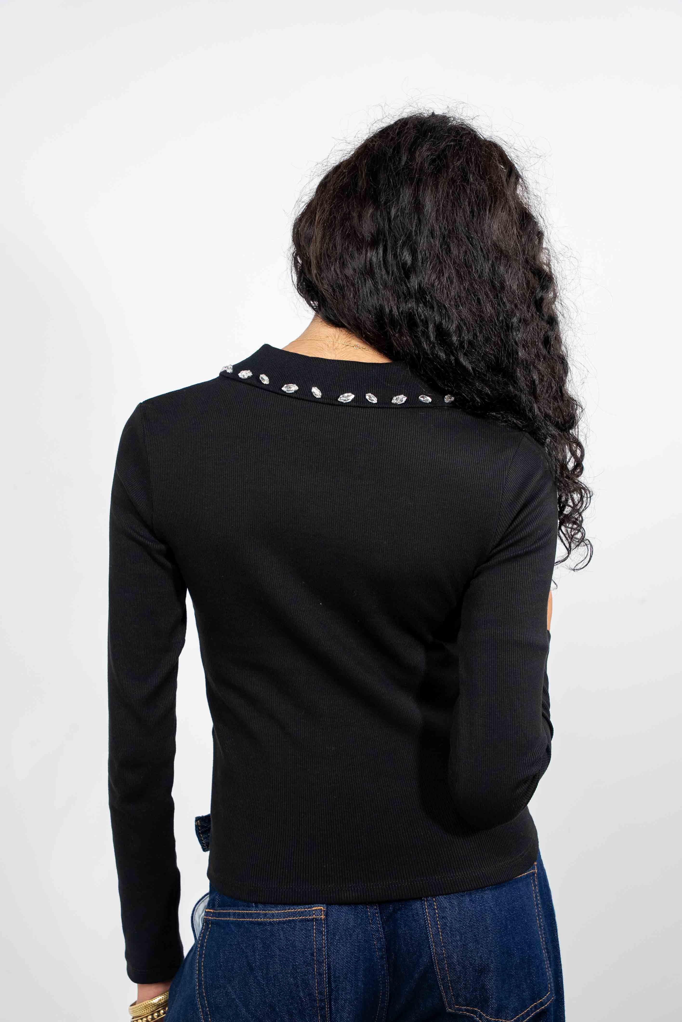 Rhinestone Collar Blouse