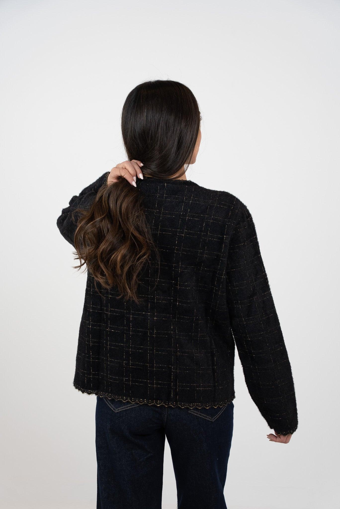 Button-down blouse with gold stripes