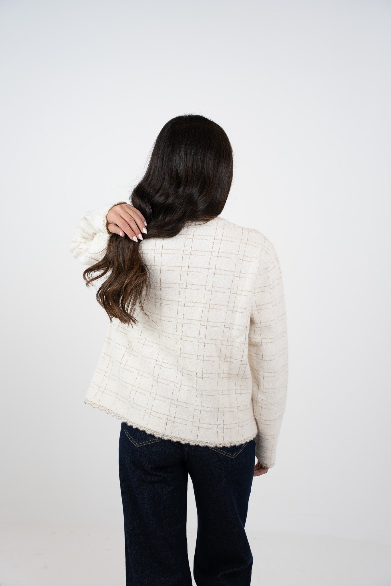 Button-down blouse with gold stripes