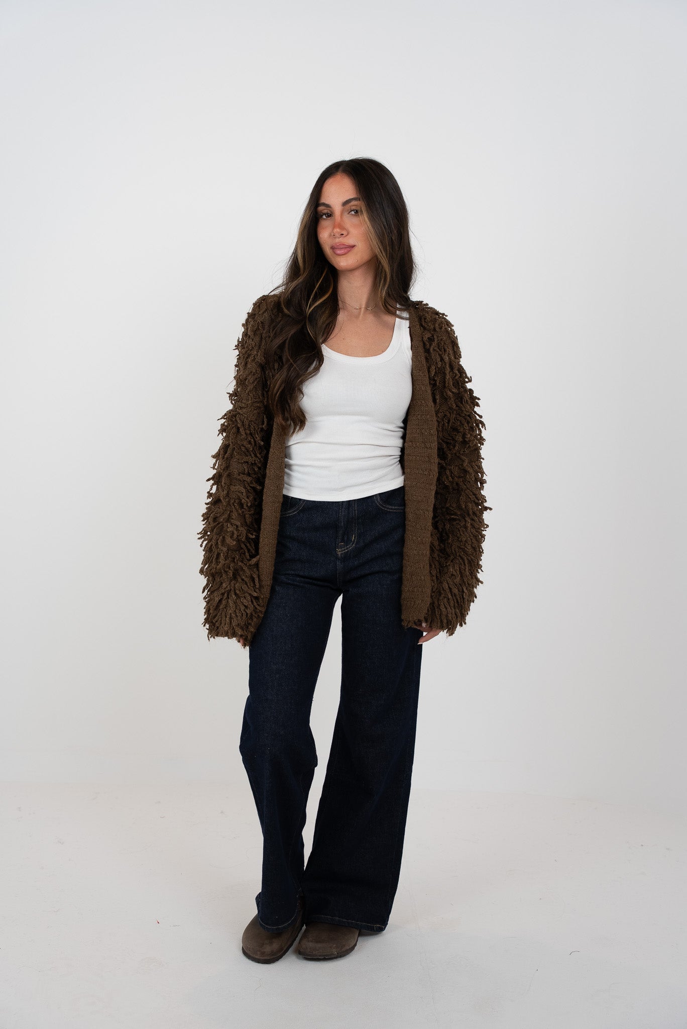 Medium open fringed cardigan