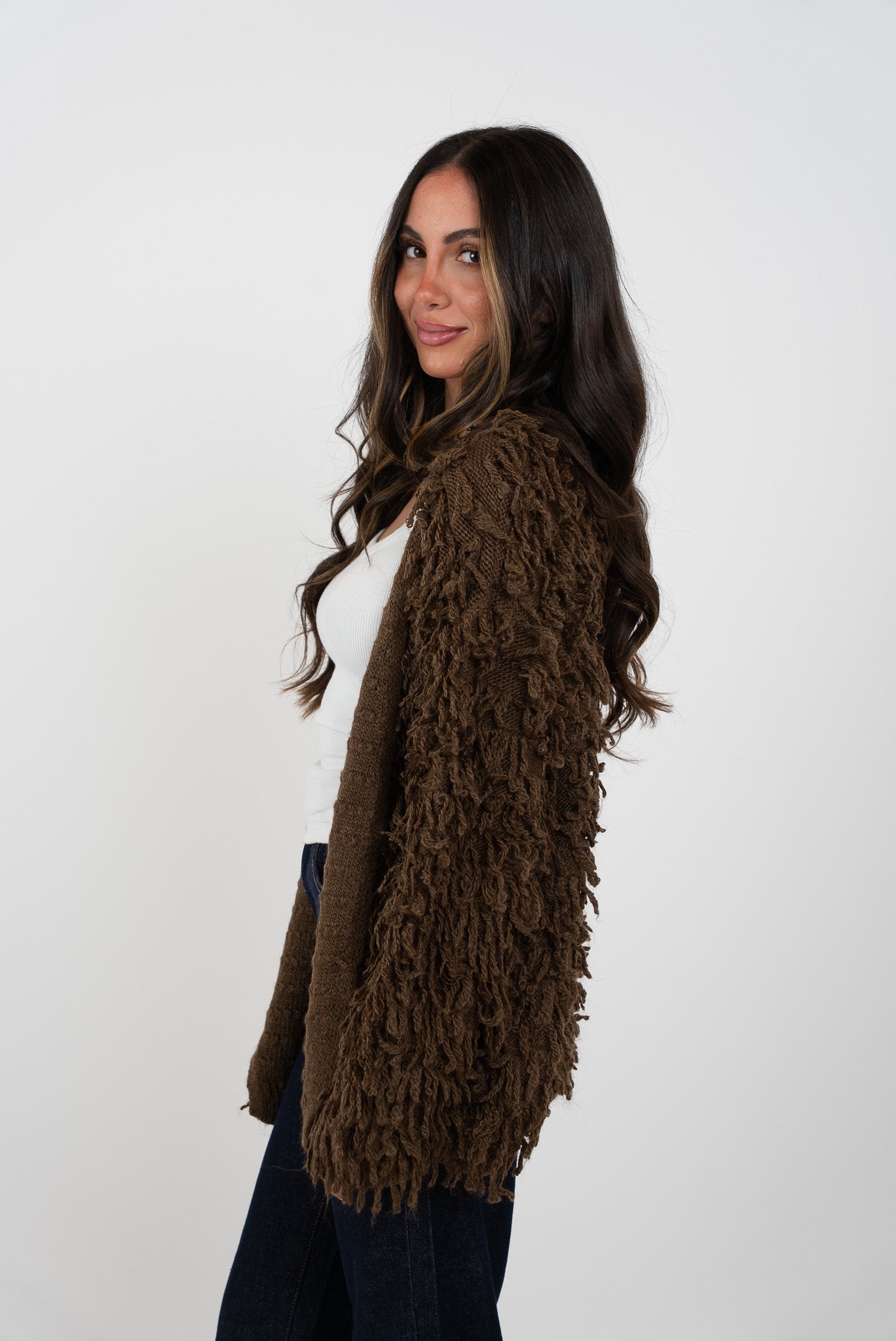 Medium open fringed cardigan