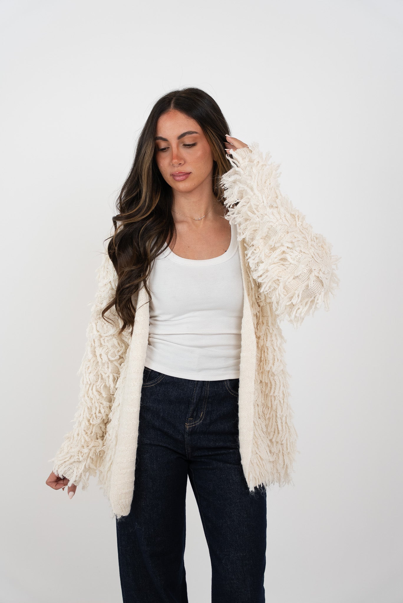 Medium open fringed cardigan