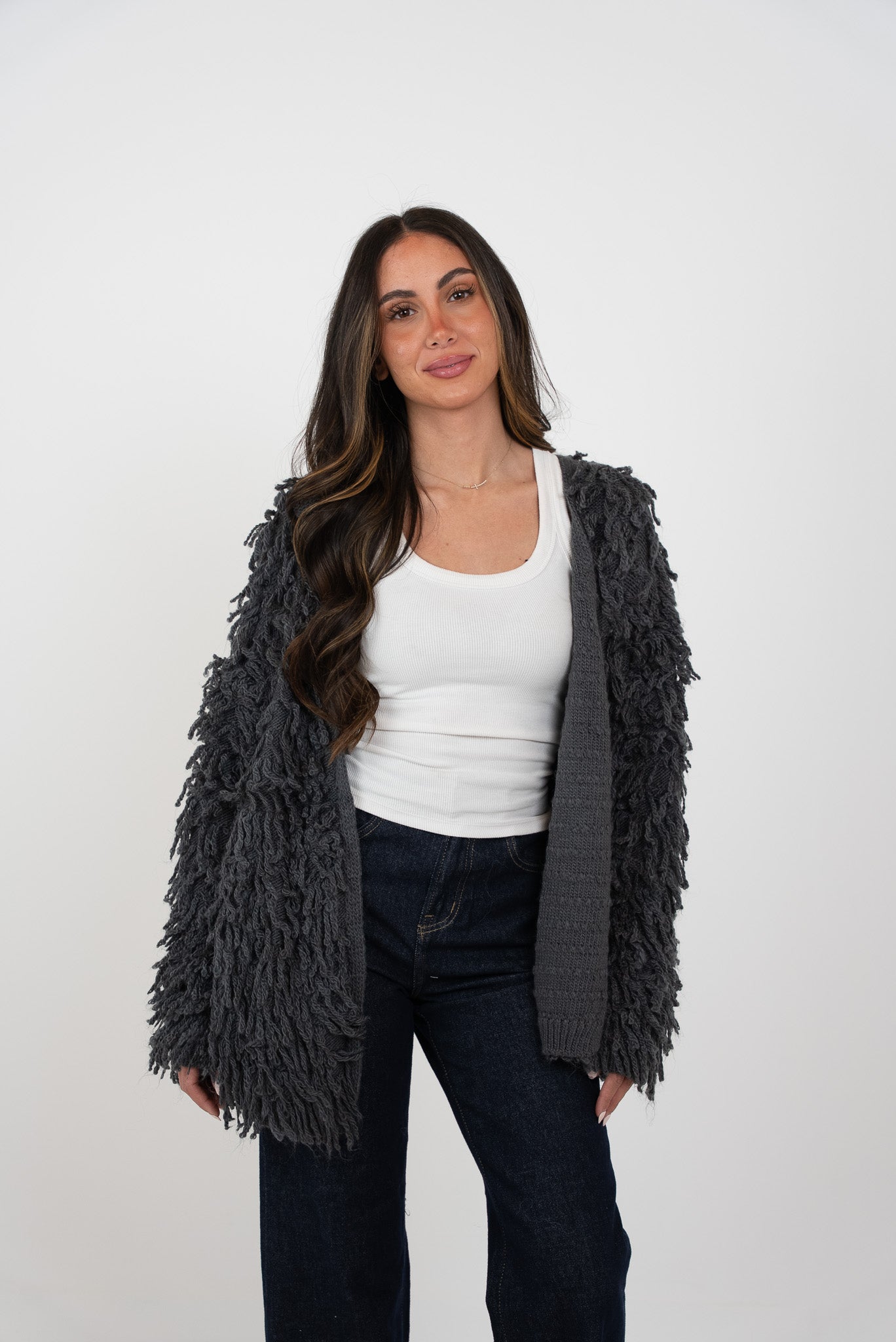 Medium open fringed cardigan