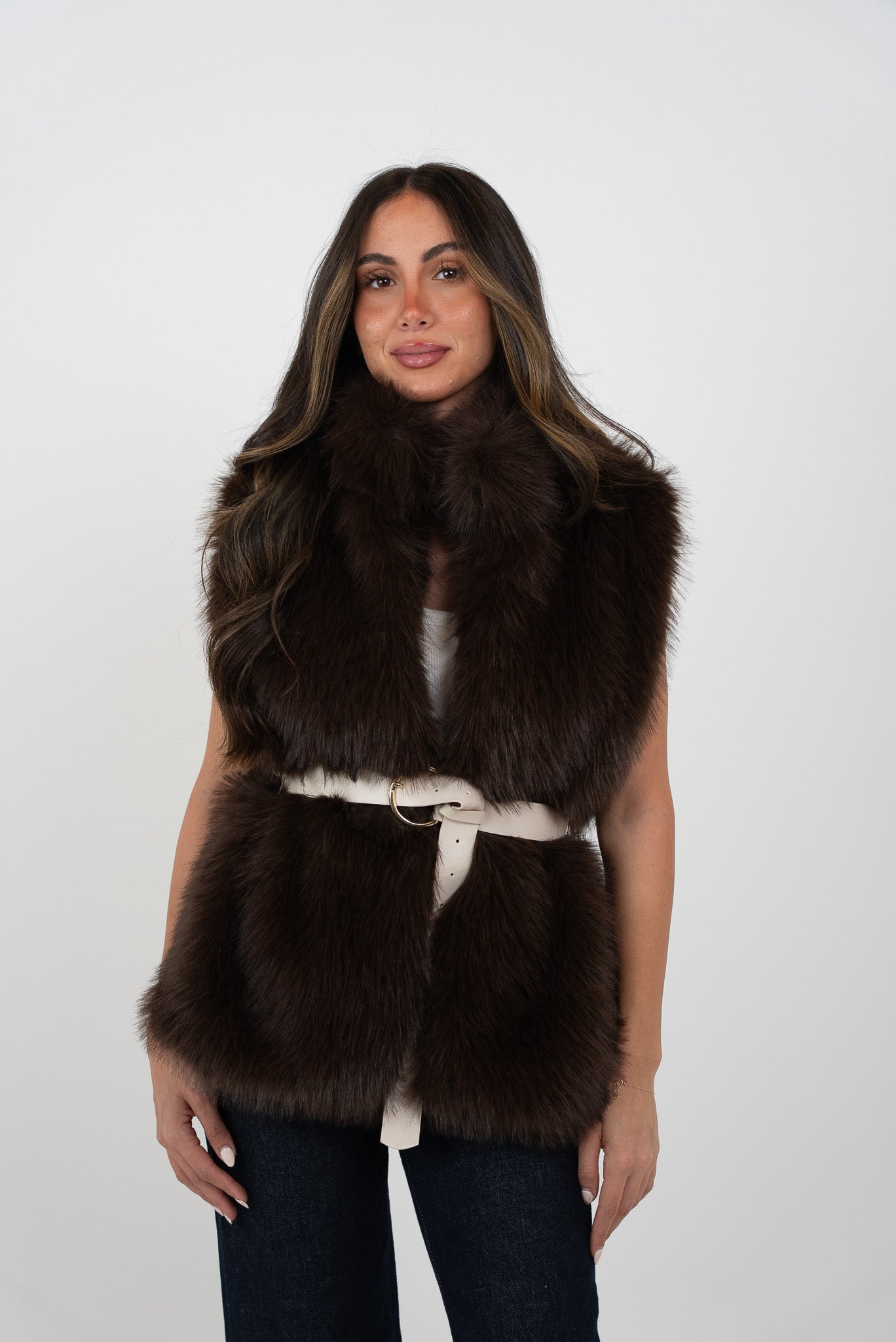 Fur vest with belt