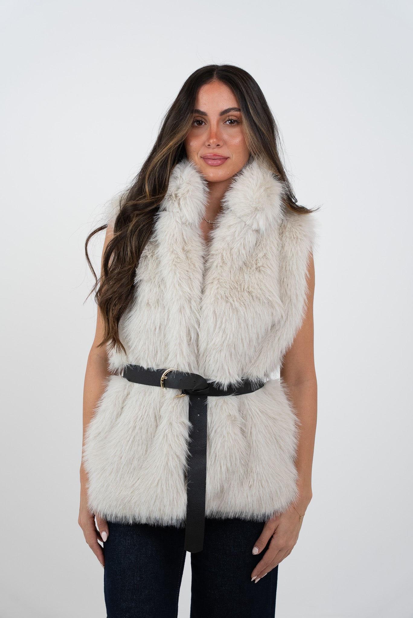 Fur vest with belt