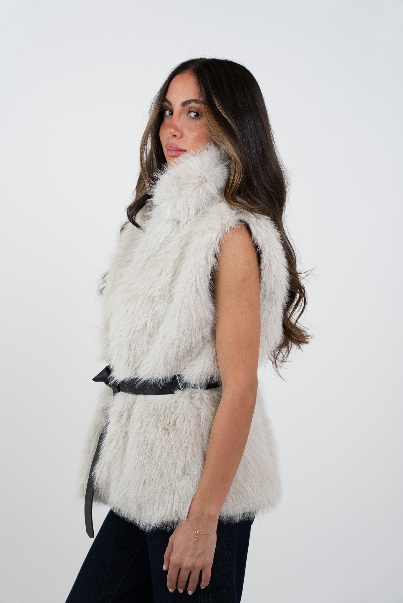 Fur vest with belt