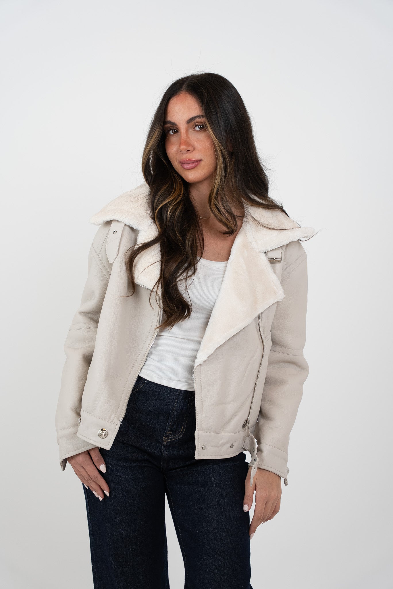 Leather jacket with fur