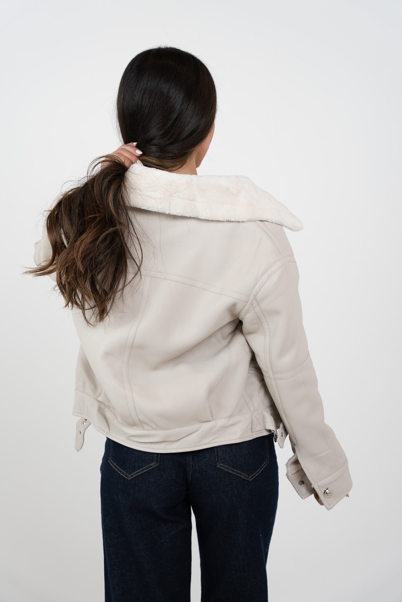 Leather jacket with fur