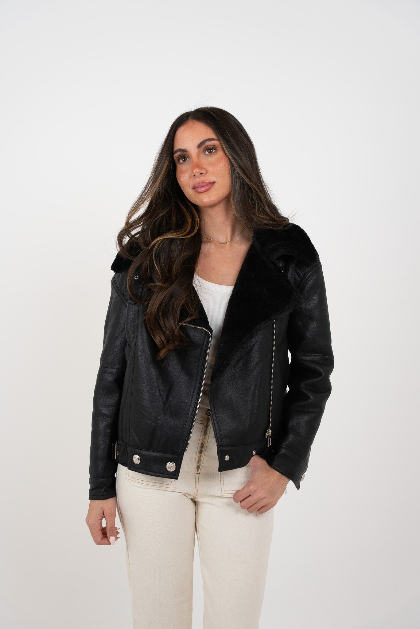 Leather jacket with fur