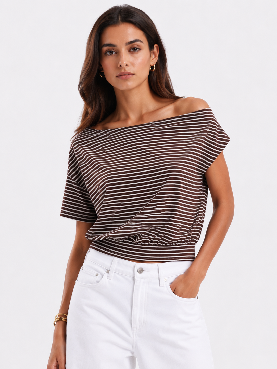 Striped cowl-neck blouse