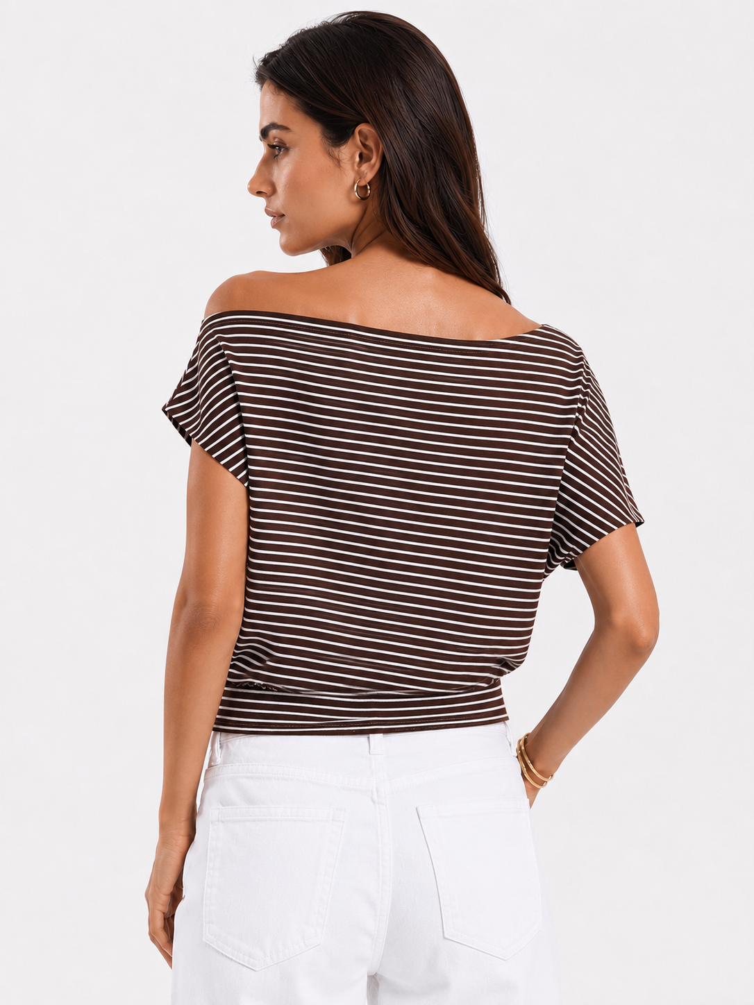 Striped cowl-neck blouse