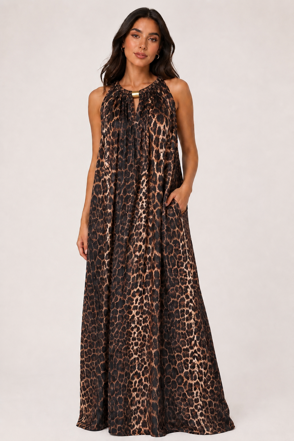 Flowy gold halter dress
