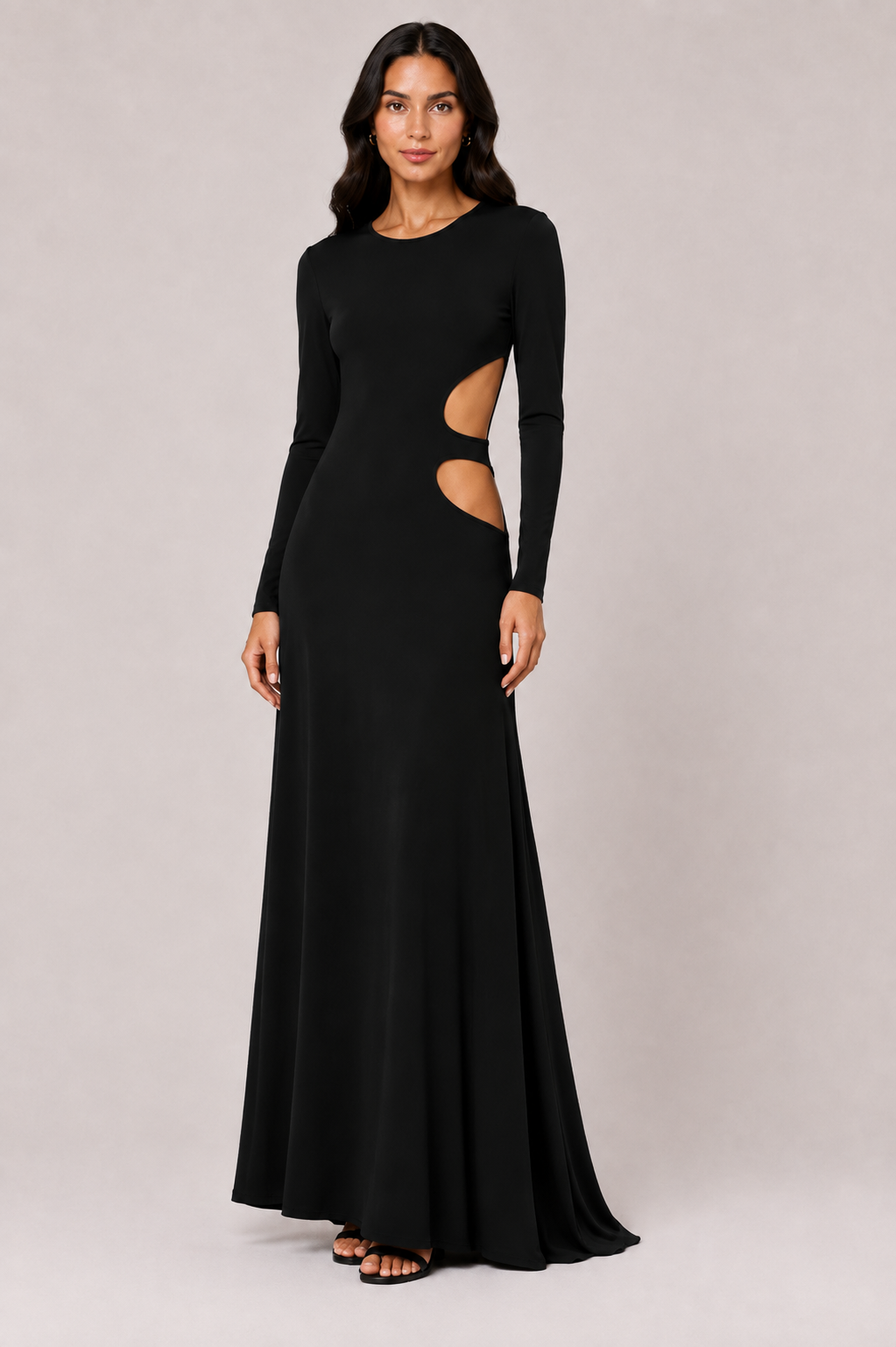 Long-sleeved maxi dress with a cut-out waist